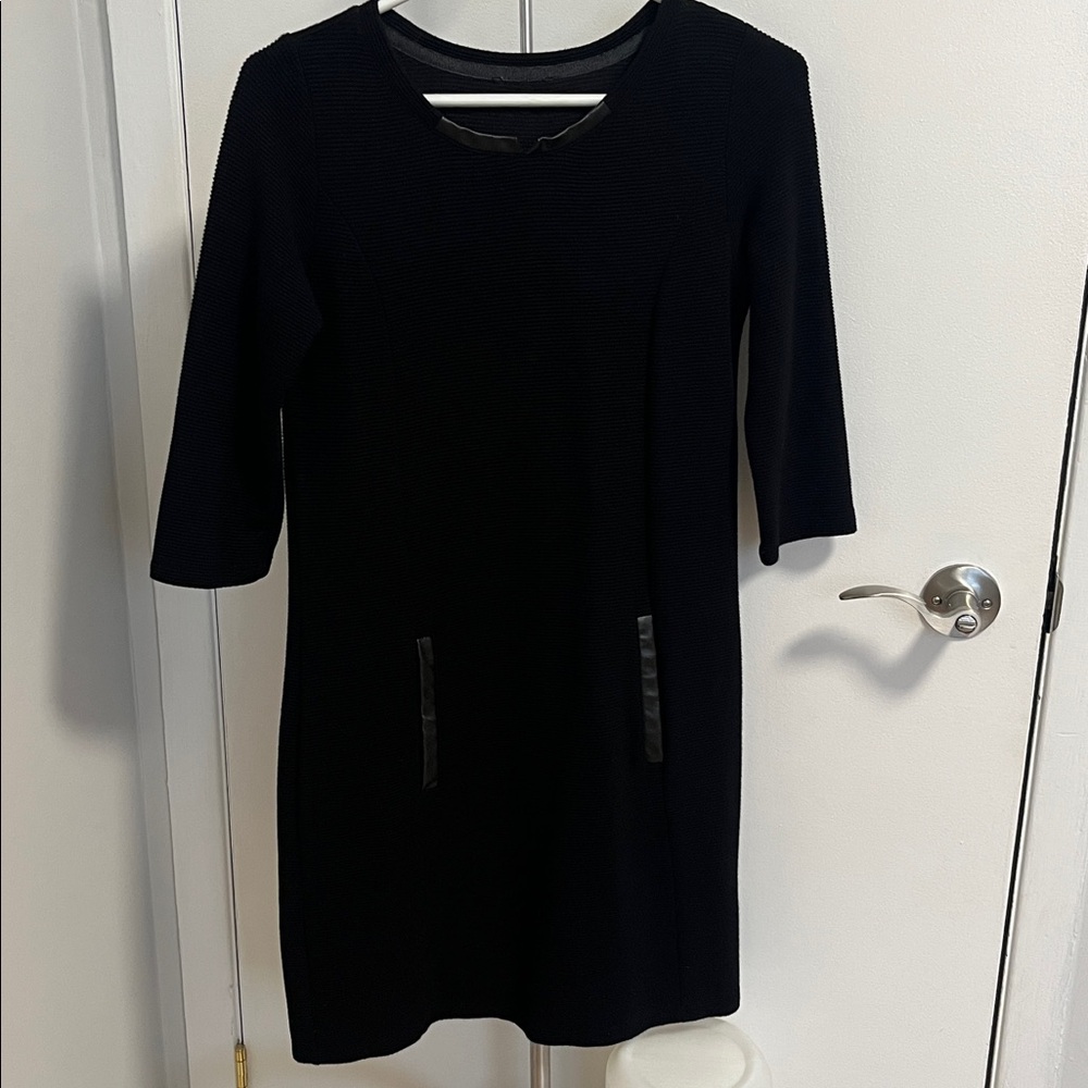 Classic Black Dress with Leather Accents – Chic Work or Evening Look